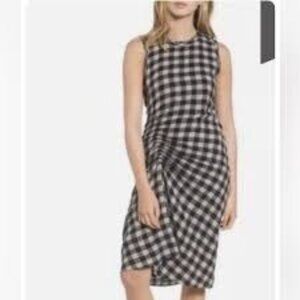 James Perse “Spiral” wool & linen blend ruched dress In navy/linen size S